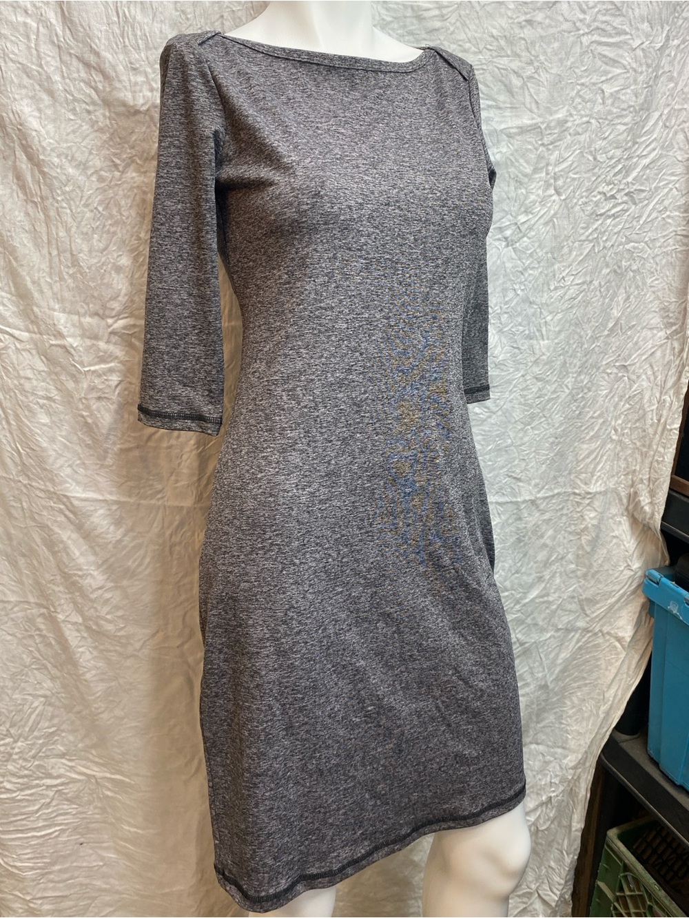 Vintage 90s Aqua Blues Classic Heather Gray Boatneck Knit Dress